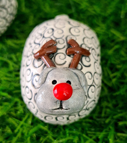 Ceramic Rhodri the Rudolph Sheep Ornament