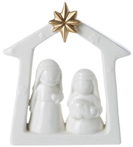 Small White Ceramic Nativity With Gold Star