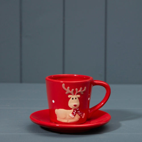 Reindeer Cup and Saucer in Red, 9.8cm