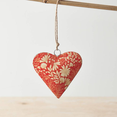 Orange Floral Heart Hanger, 8cm