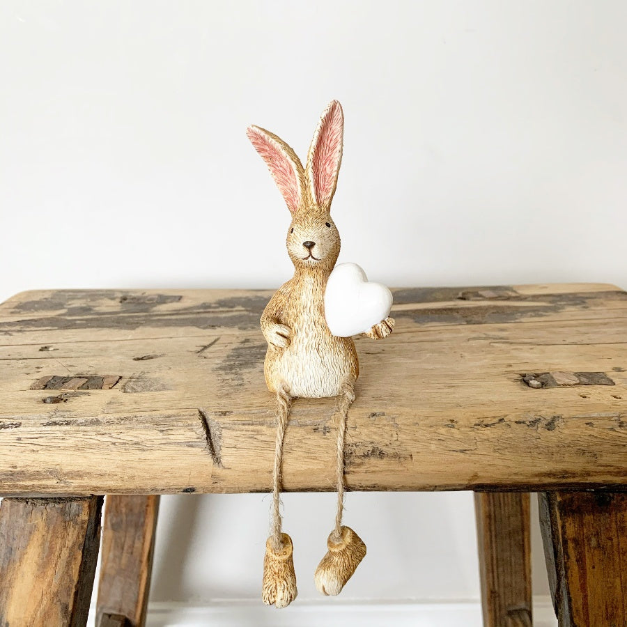 Shelf Sitting Rabbit White Heart, 18cm