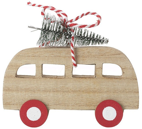 Wooden Camper with Christmas Tree, 12cm