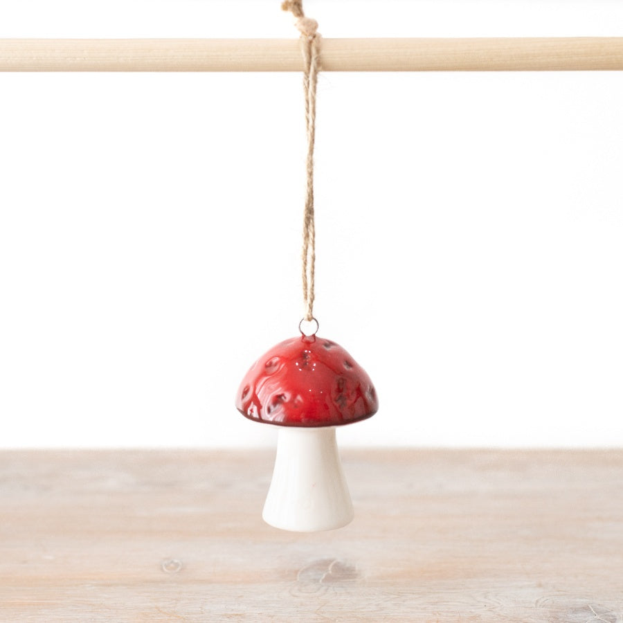 Small Red Glazed Mushroom Deco, 7cm