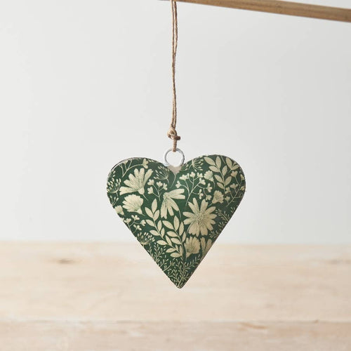 Green Floral Heart Hanger, 8cm