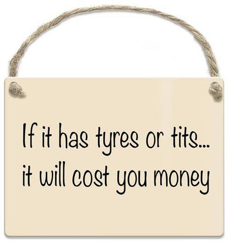 If It Has Tyres Or Tits It Will Cost You Money Mini Metal Sign, 9cm