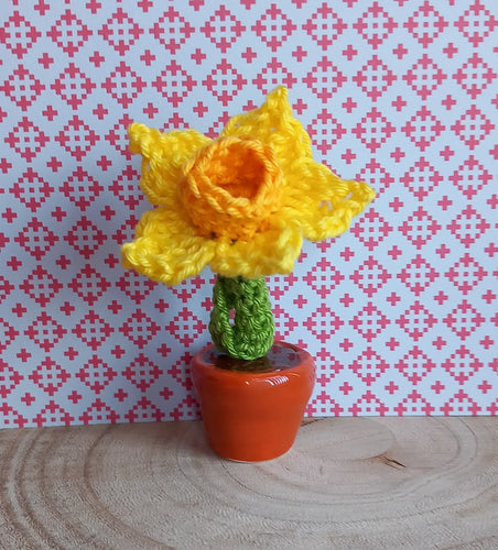 Crochet Daffodil in Handmade Ceramic Pot