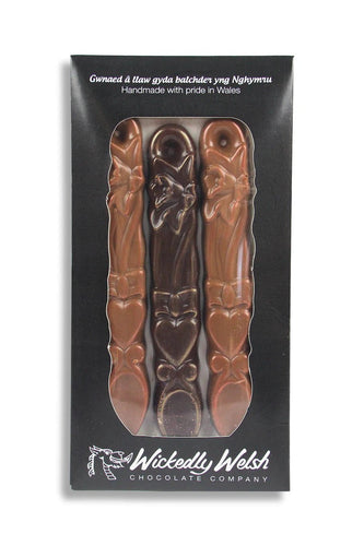 Wickedly Welsh Trio of Chocolate Lovespoons