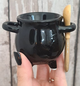 Cauldron Egg Cup with Broomstick Spoon