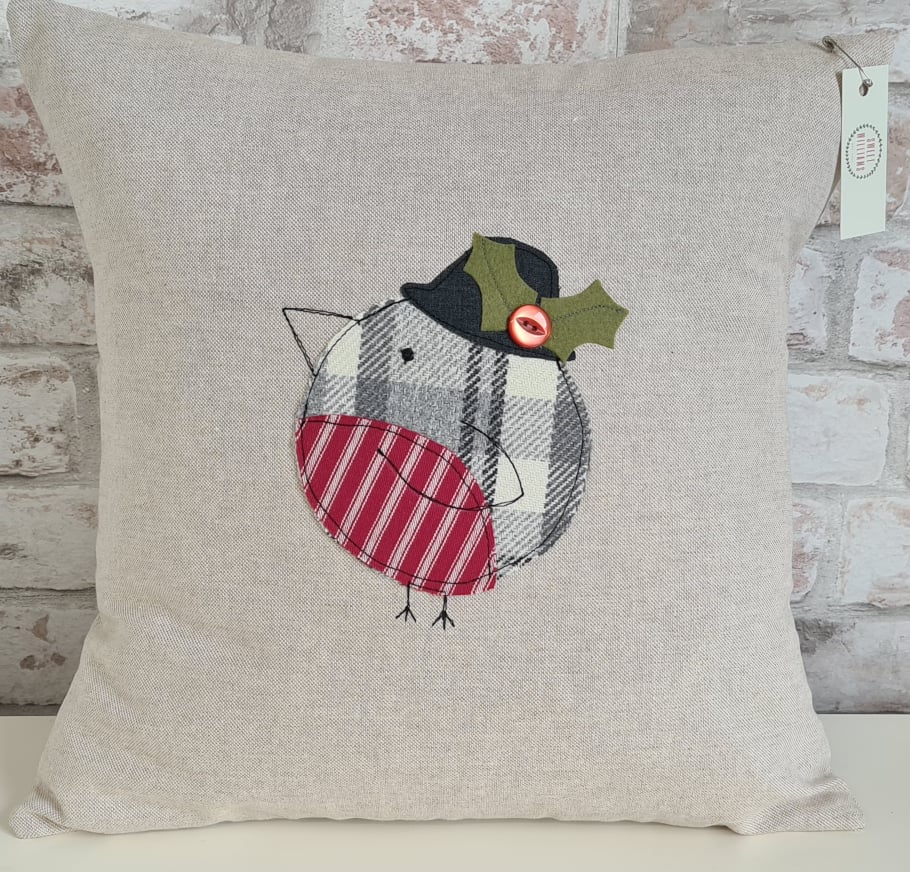 Small Square Festive Robin Cushion